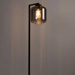 QAZQA Smarte Stehlampen|Stehlampen*Smarte Stehleuchte schwarz mit Rauchglas inkl. WiFi ST64 - Qara Down
