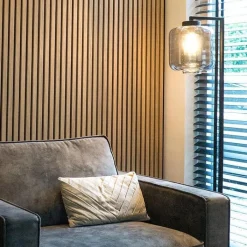 QAZQA Smarte Stehlampen|Stehlampen*Smarte Stehleuchte schwarz mit Rauchglas inkl. WiFi ST64 - Qara Down