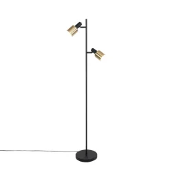 QAZQA Smarte Stehlampen|Stehlampen*Smarte Stehleuchte schwarz mit Gold inkl. 2 Wifi A60 - Stijn