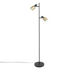 QAZQA Smarte Stehlampen|Stehlampen*Smarte Stehleuchte schwarz mit Gold inkl. 2 Wifi A60 - Stijn