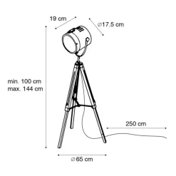 QAZQA Smarte Stehlampen|Stehlampen*Smarte Stehleuchte Stativholz mit Studiostrahler inkl. WiFi B35 - Braha