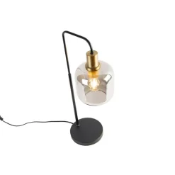 QAZQA Tischlampen|Wohnzimmerlampen*Smarte Tischlampe schwarz mit Gold und Rauchglas inkl. WiFi A60 - Zuzanna