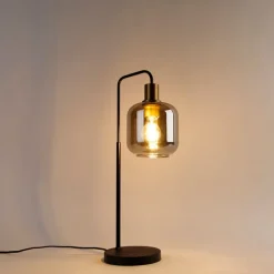 QAZQA Tischlampen|Wohnzimmerlampen*Smarte Tischlampe schwarz mit Gold und Rauchglas inkl. WiFi A60 - Zuzanna