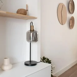 QAZQA Tischlampen|Wohnzimmerlampen*Smarte Tischlampe schwarz mit Gold und Rauchglas inkl. WiFi A60 - Zuzanna