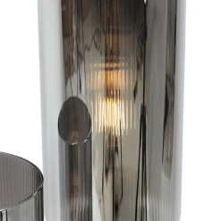 QAZQA Tischlampen|Wohnzimmerlampen*Smarte Tischleuchte Schwarz mit Rauchglas 2-flammig inkl. 2 Wifi ST64 - Laura