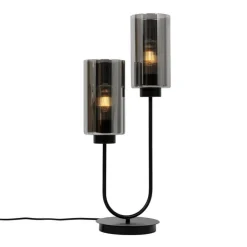 QAZQA Tischlampen|Wohnzimmerlampen*Smarte Tischleuchte Schwarz mit Rauchglas 2-flammig inkl. 2 Wifi ST64 - Laura