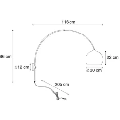 QAZQA Smarte Wandleuchten|Wandleuchten*Smarte Wandbogenleuchte aus Stahl mit weißem Schirm inkl. WLAN A60 - Bow