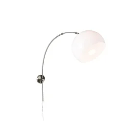 QAZQA Smarte Wandleuchten|Wandleuchten*Smarte Wandbogenleuchte aus Stahl mit weißem Schirm inkl. WLAN A60 - Bow