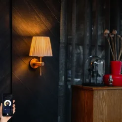 QAZQA Schlafzimmerlampen|Esszimmerlampen*Smarte Wandleuchte Bronze mit weißem Schirm inkl. WiFi A60 - Pluk