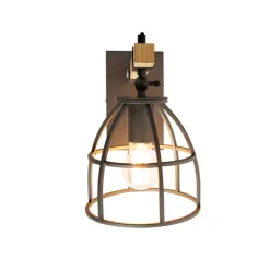 QAZQA Smarte Wandleuchten|Wandleuchten*Smarte Wandleuchte dunkelgrau mit Holz verstellbar inkl. WiFi A60 - Arthur