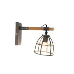 QAZQA Smarte Wandleuchten|Wandleuchten*Smarte Wandleuchte dunkelgrau mit Holz verstellbar inkl. WiFi A60 - Arthur