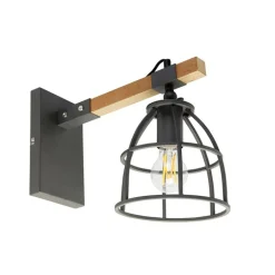 QAZQA Smarte Wandleuchten|Wandleuchten*Smarte Wandleuchte dunkelgrau mit Holz verstellbar inkl. WiFi A60 - Arthur