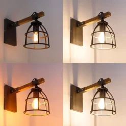 QAZQA Smarte Wandleuchten|Wandleuchten*Smarte Wandleuchte dunkelgrau mit Holz verstellbar inkl. WiFi A60 - Arthur