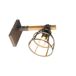 QAZQA Smarte Wandleuchten|Wandleuchten*Smarte Wandleuchte dunkelgrau mit Holz verstellbar inkl. WiFi A60 - Arthur