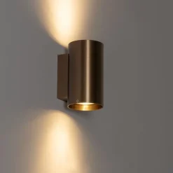 QAZQA Wandleuchten|Wohnzimmerlampen*Smarte Wandleuchte Dunkelbronze Rund 2-flammig inkl. 2 Wifi GU10 50mm - Sandy