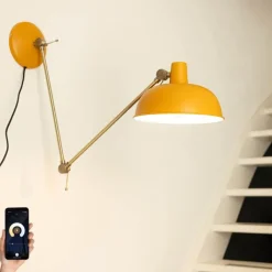 QAZQA Wandleuchten|Wohnzimmerlampen*Smarte Wandleuchte Gelb mit Bronze inkl. Wifi P45 - Milou