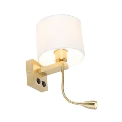 QAZQA Smarte Wandleuchten|Wandleuchten*Smarte Wandleuchte Gold mit weißem Schirm inkl. WLAN A60 - Brescia