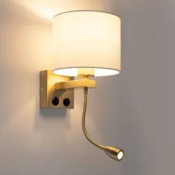 QAZQA Smarte Wandleuchten|Wandleuchten*Smarte Wandleuchte Gold mit weißem Schirm inkl. WLAN A60 - Brescia