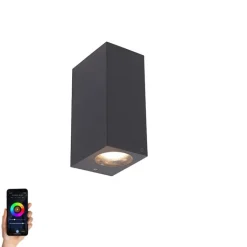 QAZQA Gartenbeleuchtung|Smarte Außenbeleuchtung*Smarte Wandleuchte grau aus Kunststoff Inkl. 2 WLAN GU10 - Baleno