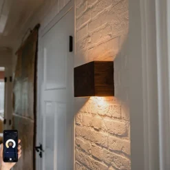 QAZQA Smarte Wandleuchten|Wandleuchten*Smarte Wandleuchte Nussbaumholz 24 cm inkl. Wifi G9 - Otan
