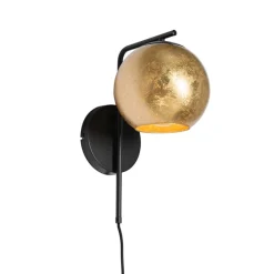 QAZQA Wandleuchten|Wohnzimmerlampen*Smarte Wandleuchte schwarz mit Goldglas inkl. WiFi A60 - Bert