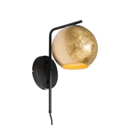 QAZQA Wandleuchten|Wohnzimmerlampen*Smarte Wandleuchte schwarz mit Goldglas inkl. WiFi A60 - Bert