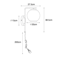 QAZQA Wandleuchten|Wohnzimmerlampen*Smarte Wandleuchte schwarz mit Goldglas inkl. WiFi A60 - Bert