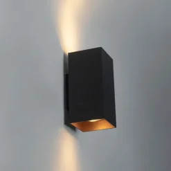 QAZQA Smarte Wandleuchten|Wandleuchten*Smarte Wandleuchte schwarz mit goldenem Quadrat inkl. 2 WiFi GU10 - Sab