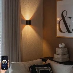 QAZQA Smarte Wandleuchten|Wandleuchten*Smarte Wandleuchte schwarz mit Messing inkl. WiFi G9 - Sabbio