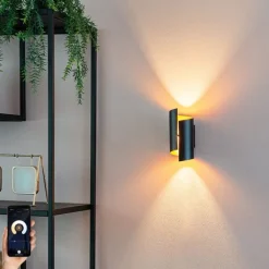 QAZQA Smarte Wandleuchten|Wandleuchten*Smarte Wandleuchte schwarz mit goldener Innenseite inkl. WLAN G9 - Faldo