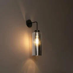 QAZQA Schlafzimmerlampen|Küchenlampen*Smarte Wandleuchte schwarz mit Rauchglas inkl. WiFi ST64 - Laura