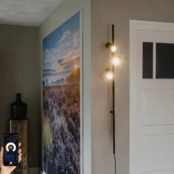 QAZQA Wandleuchten|Wohnzimmerlampen*Smarte Wandleuchte schwarz mit Fußschalter 3-flammig inkl. 3 Wifi GU10 50mm - Jeana Luxe