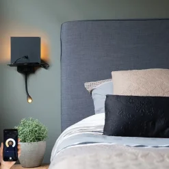 QAZQA Smarte Wandleuchten|Wandleuchten*Smarte Wandleuchte schwarz mit USB und Flexarm inkl. WiFi G9 - Flero