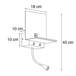 QAZQA Smarte Wandleuchten|Wandleuchten*Smarte Wandleuchte schwarz mit USB und Flexarm inkl. WiFi G9 - Flero