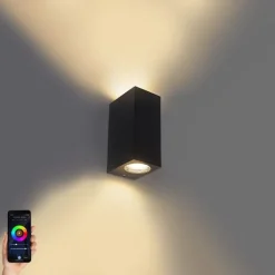 QAZQA Badezimmerlampen|Smarte Außenbeleuchtung*Smarte Wandleuchte schwarz aus Kunststoff inkl. 2 WiFi GU10 - Baleno II