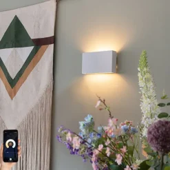 QAZQA Smarte Wandleuchten|Wandleuchten*Smarte Wandleuchte weiß 24 cm inkl. 2 WiFi G9 - Otan