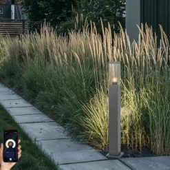 QAZQA Stehlampen Außen|Gartenbeleuchtung*Smarte Wegeleuchte Dunkelgrau mit Rauchglas 80 cm inkl. WiFi P45 - Malios