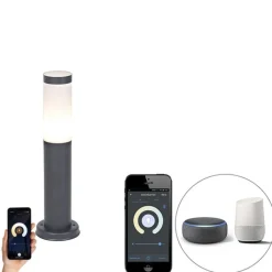 QAZQA Stehlampen Außen|Gartenbeleuchtung*Smarter Außenlaternenmast Anthrazit 45 cm inkl. Wifi P45 - Rox