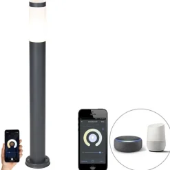 QAZQA Stehlampen Außen|Gartenbeleuchtung*Smarter Außenlaternenmast Anthrazit 80 cm inkl. Wifi P45 - Rox