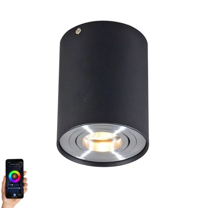 QAZQA Smarte Spots|Smarte Deckenleuchten*Smarter Aufbauspot schwarz mit Stahl inkl. WiFi GU10 - Rondoo up