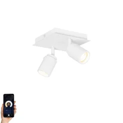 QAZQA Badezimmerlampen|Deckenstrahler*Smarter Bad-Spot White Square 2-Light IP44 inkl. 2 Wifi GU10 50mm - Ducha