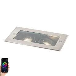 QAZQA Bodenstrahler Außen|Außenstrahler*Smarter Bodeneinbaustrahler Stahl 2-flammig Verstellbar IP65 inkl. 2 GU10 50mm - Oneon