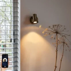 QAZQA Wandstrahler|Wandleuchten*Smarter bronzefarbener Wandstrahler dreh- und neigbar mit Schalter inkl. Wifi GU10 50mm - Karin 1