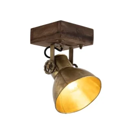 QAZQA Wandstrahler|Deckenstrahler*Smarter Deckenstrahler Bronze mit Holz 18 cm inkl. WiFi A60 - Mangoes