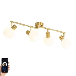 QAZQA Deckenstrahler|Aufbaustrahler*Smarter Deckenstrahler Gold mit Opalglas 4-flammig Verstellbar Inkl. 4 Wifi P45 - Anouk