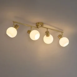 QAZQA Deckenstrahler|Aufbaustrahler*Smarter Deckenstrahler Gold mit Opalglas 4-flammig Verstellbar Inkl. 4 Wifi P45 - Anouk