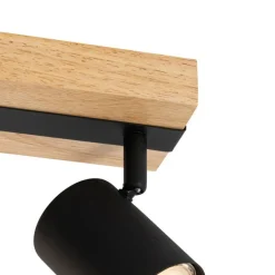 QAZQA Deckenstrahler|Aufbaustrahler*Smarter Deckenstrahler schwarz mit Holz 3-flammig dreh- und schwenkbar inkl. Wifi GU10 50mm - Jeana