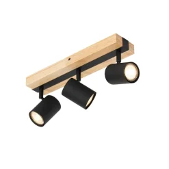 QAZQA Deckenstrahler|Aufbaustrahler*Smarter Deckenstrahler schwarz mit Holz 3-flammig dreh- und schwenkbar inkl. Wifi GU10 50mm - Jeana