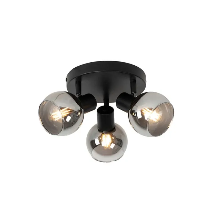 QAZQA Smarte Spots|Smarte Deckenleuchten*Smarter Deckenstrahler schwarz mit Rauchglas inkl. 3 WiFi P45 - Vidro