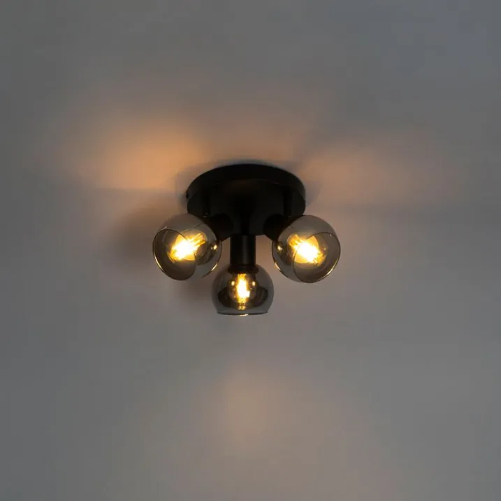 QAZQA Smarte Spots|Smarte Deckenleuchten*Smarter Deckenstrahler schwarz mit Rauchglas inkl. 3 WiFi P45 - Vidro